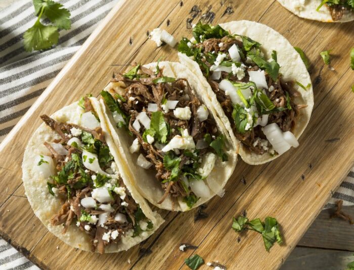 Spicy homemade beef barbacoa tacos